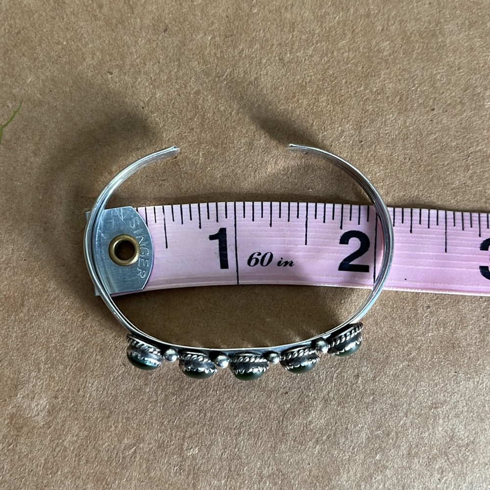VTG Navajo Nakai Signed Stealing Silver Abalone Green Resin Cuff Bracelet - Picture 11 of 13